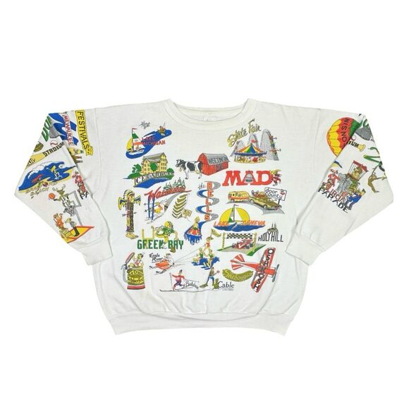 Vintage American Athlete 1989 Tobico Wisconsin City AOP Sweatshirt - Size XL - Picture 1 of 9